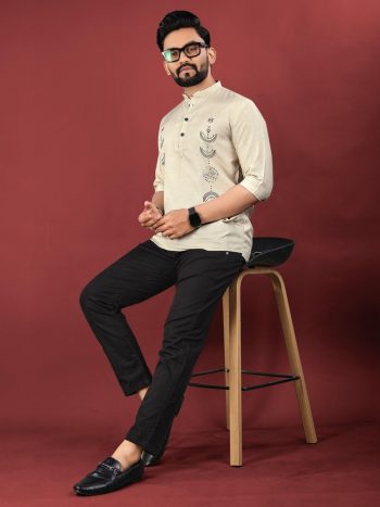 FASHIONABLE COTTON DIGITAL PRINTED MEN'S SHIRT OFF WHITE