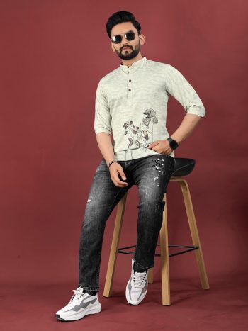 FASHIONABLE COTTON DIGITAL PRINTED MEN'S SHIRT OFF WHITE