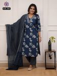 FASHIONABLE COTTON PRINTED EMBROIDERY WORK TOP BOTTOM WITH DUPATTA BLUE