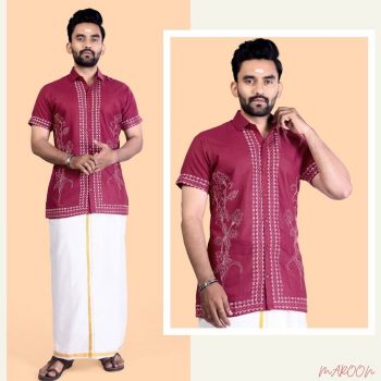 FASHIONABLE COTTON RUBI SLUB EMBROIDERY WORK MEN'S SHIRT PINK