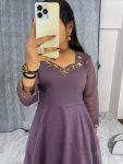 FASHIONABLE CRUSH HAND WORK ON NECK PLAIN GOWN WITH LACE WIRK DUPATTA PARTY WEAR WHOLESALE PRICE ETHNIC GARMENT (3)