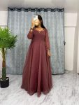FASHIONABLE CRUSH HAND WORK ON NECK PLAIN GOWN WITH LACE WIRK DUPATTA PARTY WEAR WHOLESALE PRICE ETHNIC GARMENT (14)