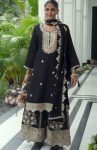 FASHIONABLE GEORGETTE EMBROIDERY CODING SEQUENCE WORK TOP PALAZZO WITH DUPATTA BLACK