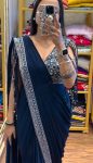 FASHIONABLE GEORGETTE EMBROIDERY LACE WORK READY TO WEAR SAREE WITH STITCHED BLOUSE AND BELT PARTY WEAR WHOLESALE PRICE ETHNIC GARMENT (12)