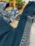 FASHIONABLE GEORGETTE EMBROIDERY LACE WORK READY TO WEAR SAREE WITH STITCHED BLOUSE AND BELT PARTY WEAR WHOLESALE PRICE ETHNIC GARMENT (12)