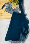 FASHIONABLE GEORGETTE EMBROIDERY LACE WORK READY TO WEAR SAREE WITH STITCHED BLOUSE AND BELT PARTY WEAR WHOLESALE PRICE ETHNIC GARMENT (12)