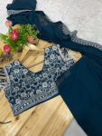 FASHIONABLE GEORGETTE EMBROIDERY LACE WORK READY TO WEAR SAREE WITH STITCHED BLOUSE AND BELT PARTY WEAR WHOLESALE PRICE ETHNIC GARMENT (12)