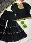 FASHIONABLE GEORGETTE EMBROIDERY SEQUENCE THREAD WORK TOP SHARARA WITH DUPATTA PARTY WEAR WHOLESALE PRICE ETHNIC GARMENT (14)