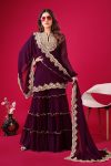 FASHIONABLE GEORGETTE EMBROIDERY SEQUENCE THREAD WORK TOP SHARARA WITH DUPATTA WINE