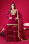 FASHIONABLE GEORGETTE EMBROIDERY SEQUENCE THREAD WORK TOP SHARARA WITH DUPATTA RANI