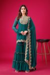 FASHIONABLE GEORGETTE EMBROIDERY SEQUENCE THREAD WORK TOP SHARARA WITH DUPATTA WINE  RAMA