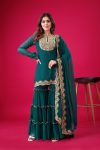 FASHIONABLE GEORGETTE EMBROIDERY SEQUENCE THREAD WORK TOP SHARARA WITH DUPATTA PARTY WEAR WHOLESALE PRICE ETHNIC GARMENT (6)