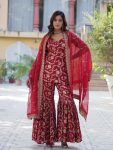 FASHIONABLE GEORGETTE JACQUARD EMBROIDERY WORK TOP SHARARA WITH DUPATTA RED