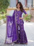 FASHIONABLE GEORGETTE JACQUARD EMBROIDERY WORK TOP SHARARA WITH DUPATTA PURPLE