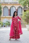 FASHIONABLE GEORGETTE JACQUARD EMBROIDERY WORK TOP SHARARA WITH DUPATTA PARTY WEAR WHOLESALE PRICE ETHNIC GARMENT (4)