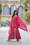FASHIONABLE GEORGETTE JACQUARD EMBROIDERY WORK TOP SHARARA WITH DUPATTA PARTY WEAR WHOLESALE PRICE ETHNIC GARMENT (4)