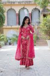 FASHIONABLE GEORGETTE JACQUARD EMBROIDERY WORK TOP SHARARA WITH DUPATTA PARTY WEAR WHOLESALE PRICE ETHNIC GARMENT (4)