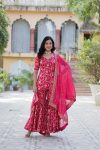 FASHIONABLE GEORGETTE JACQUARD EMBROIDERY WORK TOP SHARARA WITH DUPATTA PARTY WEAR WHOLESALE PRICE ETHNIC GARMENT (4)