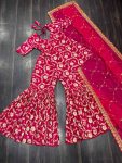 FASHIONABLE GEORGETTE JACQUARD EMBROIDERY WORK TOP SHARARA WITH DUPATTA PARTY WEAR WHOLESALE PRICE ETHNIC GARMENT (4)