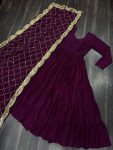 FASHIONABLE GEORGETTE PLAIN LAYER GOWN WITH EMBROIDERY SEQUENCE WORK DUPATTA PARTY WEAR WHOLESALE PRICE ETHNIC GARMENT (23)