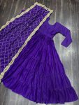 FASHIONABLE GEORGETTE PLAIN LAYER GOWN WITH EMBROIDERY SEQUENCE WORK DUPATTA PARTY WEAR WHOLESALE PRICE ETHNIC GARMENT (10)