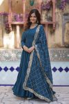 FASHIONABLE GEORGETTE PLAIN LAYER GOWN WITH EMBROIDERY SEQUENCE WORK DUPATTA TEAL