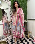 FASHIONABLE MUSLIN COTTOM DIGITAL PRINTED WITH MIRROR AND DIAMOND HANDWORK TOP BOTTOM WITH DUPATTA FESTIVE WEAR WHOLESALE PRICE ETHNIC GARMENT (9)
