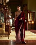 FASHIONABLE NET WITH VELVET THREAD SEQUENCE DORI WORK SAREE WITH UNSTITCHED  BLOUSE MAROON