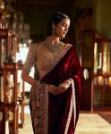 FASHIONABLE NET WITH VELVET THREAD SEQUENCE DORI WORK SAREE WITH UNSTITCHED BLOUSE PARTY WEAR WHOLESALE PRICE ETHNIC GARMENT (3)