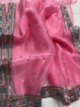 FASHIONABLE ORGANZA SEQUENCE EMBROIDERY LACE WORK SAREE WITH UNSTITCHED BLOUSE PARTY WEAR WHOLESALE PRICE ETHNIC GARMENT (6)