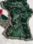 FASHIONABLE ORGANZA SEQUENCE EMBROIDERY WORK SAREE WITH UNSTITCHED BLOUSE PARTY WEAR WHOLESALE PRICE ETHNIC GARMENT (3)