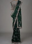FASHIONABLE ORGANZA SEQUENCE EMBROIDERY WORK SAREE WITH UNSTITCHED BLOUSE GREEN