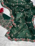 FASHIONABLE ORGANZA SEQUENCE EMBROIDERY WORK SAREE WITH UNSTITCHED BLOUSE PARTY WEAR WHOLESALE PRICE ETHNIC GARMENT (3)