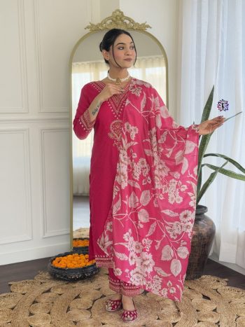 FASHIONABLE RAYON EMBROIDERY WORK TOP BOTTOM WITH DUPATTA RANI
