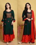 FASHIONABLE RAYON EMBROIDERY WORK TOP SHARARA WITH DUPATTA FESTIVE WEAR WHOLESALE PRICE ETHNIC GARMENT (3)