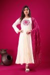 FASHIONABLE ROMAN SILK EMBROIDERY SEQUENCE WORK GOWN BOTTOM WITH DUPATTA WHITE