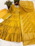 FASHIONABLE ROMAN SILK EMBROIDERY SEQUENCE WORK GOWN BOTTOM WITH DUPATTA PARTY WEAR WHOLESALE PRICE ETHNIC GARMENT (14)
