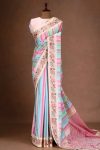 FASHIONABLE VICHITRA SILK DIGITAL PRINTED EMBROIDERY THREAD WORK SAREE WITH UNSTITCHED BLOUSE MULTI
