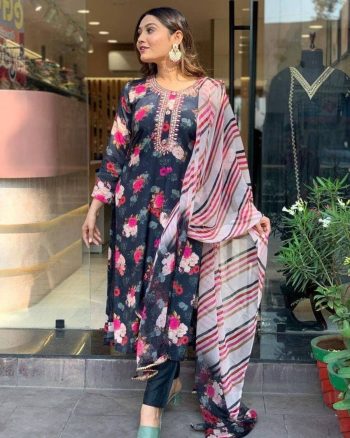 FASHIONABLE VISCOSE SEQUENCE EMBROIDERY WORK TOP BOTTOM WITH DUPATTA BLACK