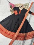 LATEST CHANDERI JACQUARD WEAVING ZARI BORDER WORK GOWN WITH DUPATTA FESTIVE WEAR WHOLESALE PRICE ETHNIC GARMENT (2)
