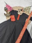 LATEST CHANDERI JACQUARD WEAVING ZARI BORDER WORK GOWN WITH DUPATTA FESTIVE WEAR WHOLESALE PRICE ETHNIC GARMENT (2)