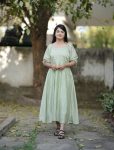 LATEST CHINON HANDWORK THREAD PLEATING ON FRONT AND PLAIN ALL OVER ONE PIECE  SEA GREEN