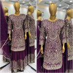 LATEST CHINON SILK EMBROIDERY SEQUENCE AND MOTI WORK TOP PALAZZO WITH DUPATTA PARTY WEAR WHOLESALE PRICE ETHNIC GARMENT (1)