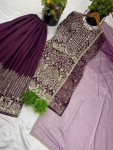 LATEST CHINON SILK EMBROIDERY SEQUENCE AND MOTI WORK TOP PALAZZO WITH DUPATTA PARTY WEAR WHOLESALE PRICE ETHNIC GARMENT (1)