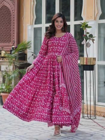 LATEST COTTON DIGITAL PRINTED GOWN BOTTOM WITH DUPATTA  PINK