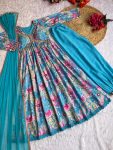 LATEST COTTON SOFT MUSLIN DIGITAL PRINTED WITH EMBROIDERY THREAD WORK AND LACE BORDER WORK GOWN BOTTOM WITH DUPATTA PARTY WEAR WHOLESALE PRICE ETHNIC GARMENT (4)