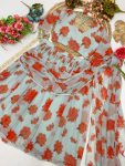 LATEST GEORGETTE DIGITAL PRINTED LEHENGA SAREE WITH ATTACHED DUPATTA STITCHED BLOUSE AND EMBROIDED WAIST BELT FESTIVE WEAR WHOLESALE PRICE ETHNIC GARMENT (2)