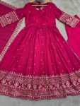 LATEST VICHITRA SILK EMBROIDERY SEQUENCE WORK GOWN BOTTOM WITH DUPATTA FESTIVE WEAR WHOLESALE PRICE ETHNIC GARMENT (2)