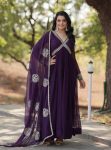 MOST PICKED BLOOMING GEORGETTE EMBROIDERY ZARI SEQUENCE WORK ALIA CUT GOWN WITH DUPATTA  PURPLE