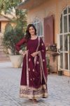 MOST PICKED BLOOMING GEORGETTE EMBROIDERY ZARI SEQUENCE WORK GOWN WITH DUPATTA PARTY WEAR WHOLESALE PRICE ETHNIC GARMENT (12)